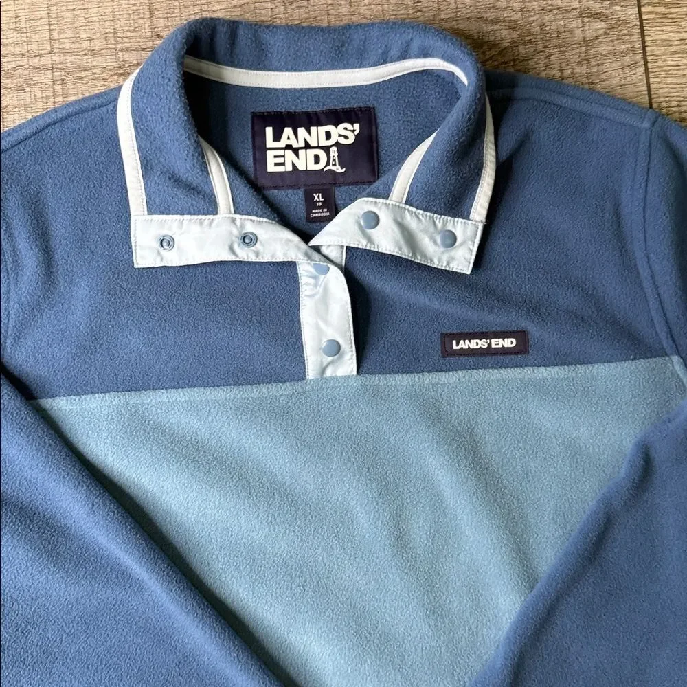 Lands' End Heritage Quarter Snap Two-Tone Blue Fleece Pullover